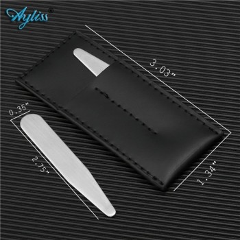 Ayliss Hot Stainless Steel Collar Stays for Men Dress Shirt Stiffeners in Leather Case Holder Wallet Travel Set Fathers Gift