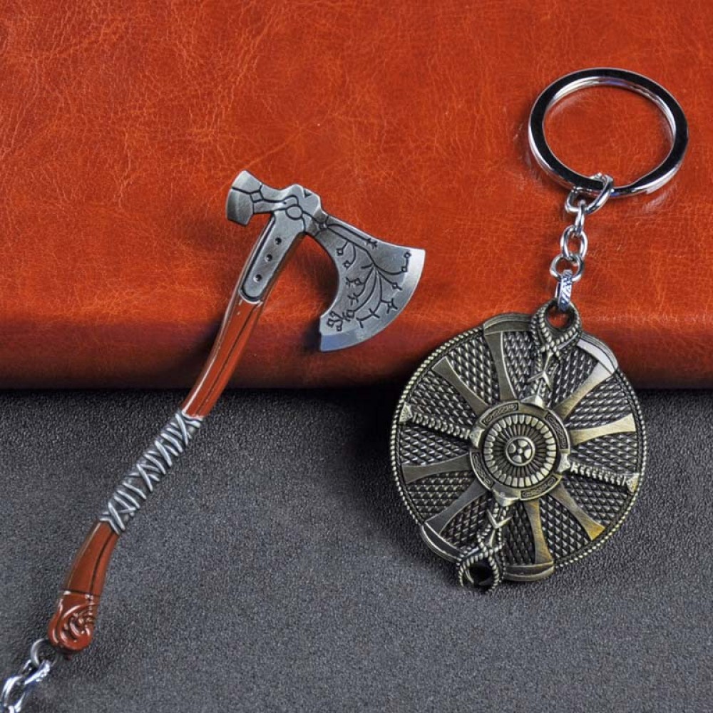 SC Fashion jewelry God Of War 4 Kratos Axe Keychains Exquisite Crystal Carved pattern Axe Pendant key holder Souvenir jewelry