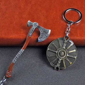 SC Fashion jewelry God Of War 4 Kratos Axe Keychains Exquisite Crystal Carved pattern Axe Pendant key holder Souvenir jewelry