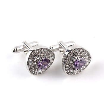 1 Pair High grade Silver Plated Purple Crystal Rhinestone Cufflinks Wedding shirt Cuff Links Classic Luxury Jewelry 3 Color