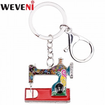 WEVENI Alloy Sewing Machine Key Chain Key Ring Handbag Decoration Charm Enamel Keychain Accessories New Trendy Jewelry For Women