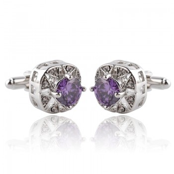 Elegant silver purple rhinestone crystal cufflinks buttons gifts Trendy round square geometric cufflinks for mens shirt jewelry