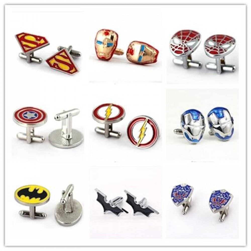 HSIC JEWELRY Metal Alloy Superhero Cuff Link Superman Spider-Man Iron Man  Captain America Cuff Buttons size 2cm*2cm