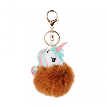 Pompom Unicorn Keychain Rabbit Fur Ball Horse Key chain porte clef Bag Car Keyring llavero mujer chaveiros sleutelhanger trinket