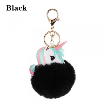 Pompom Unicorn Keychain Rabbit Fur Ball Horse Key chain porte clef Bag Car Keyring llavero mujer chaveiros sleutelhanger trinket