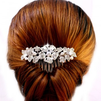TREAZY Fashion Floral Bridal Wedding Hair Accessories Sparkling Pearl Crystal Brides Tiara Hair Combs Women Wedding Hair Jewelry