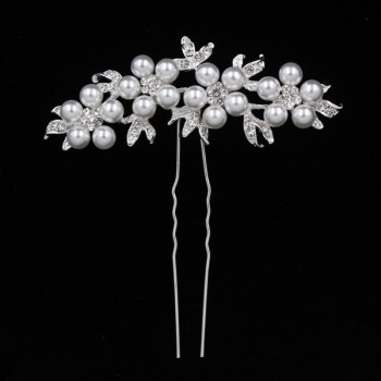 TREAZY Fashion Floral Bridal Wedding Hair Accessories Sparkling Pearl Crystal Brides Tiara Hair Combs Women Wedding Hair Jewelry
