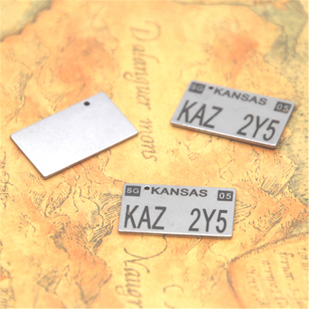 5pcs/lot KAZ 2Y5 Charm Tibetan Silver Supernatural license Plate stainless steel Charm pendants 25x15mm
