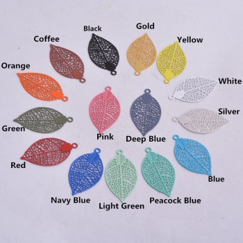 50pcs AA2592 15*28mm Painted Brass Leaves Charms Filigree Leaf  Earrings Findings Pendants DIY Jewelry Materials
