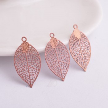 50pcs AA2592 15*28mm Painted Brass Leaves Charms Filigree Leaf  Earrings Findings Pendants DIY Jewelry Materials