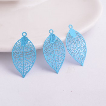 50pcs AA2592 15*28mm Painted Brass Leaves Charms Filigree Leaf  Earrings Findings Pendants DIY Jewelry Materials