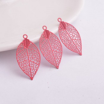 50pcs AA2592 15*28mm Painted Brass Leaves Charms Filigree Leaf  Earrings Findings Pendants DIY Jewelry Materials