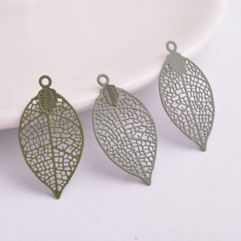 50pcs AA2592 15*28mm Painted Brass Leaves Charms Filigree Leaf  Earrings Findings Pendants DIY Jewelry Materials