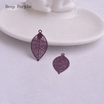 50pcs AA2592 15*28mm Painted Brass Leaves Charms Filigree Leaf  Earrings Findings Pendants DIY Jewelry Materials