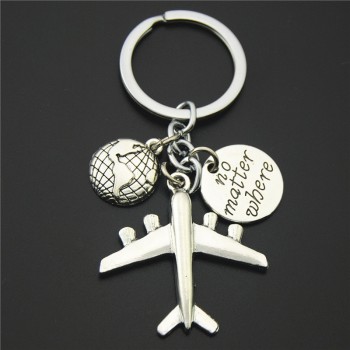 1PC Earth Airplane Keychains No Matter Where Pendant Travel Keyring Friendship Best Friend Jewelry Diy Handmade