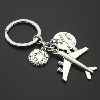 1PC Earth Airplane Keychains No Matter Where Pendant Travel Keyring Friendship Best Friend Jewelry Diy Handmade