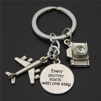 1PC Earth Airplane Keychains No Matter Where Pendant Travel Keyring Friendship Best Friend Jewelry Diy Handmade