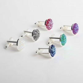 2018 Simple Luxury AB Color Drusy Stone Cufflinks for Men Women Round Rhinestone Cuff links Gift Novelty Hotsale Shirt Accessory