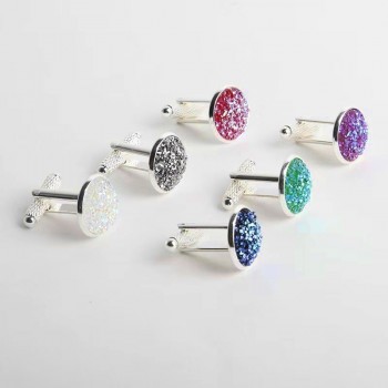 2018 Simple Luxury AB Color Drusy Stone Cufflinks for Men Women Round Rhinestone Cuff links Gift Novelty Hotsale Shirt Accessory