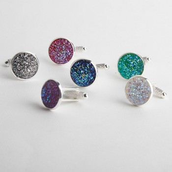 2018 Simple Luxury AB Color Drusy Stone Cufflinks for Men Women Round Rhinestone Cuff links Gift Novelty Hotsale Shirt Accessory