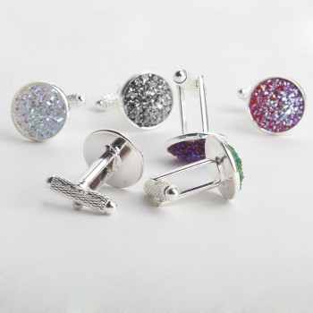 2018 Simple Luxury AB Color Drusy Stone Cufflinks for Men Women Round Rhinestone Cuff links Gift Novelty Hotsale Shirt Accessory