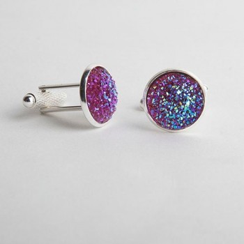2018 Simple Luxury AB Color Drusy Stone Cufflinks for Men Women Round Rhinestone Cuff links Gift Novelty Hotsale Shirt Accessory