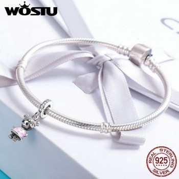WOSTU Hot Sale 925 Sterling Silver Lovely Girl Boy Pendant Charm fit Beads Bracelet Necklace DIY Jewelry Daughter Gift CQC543