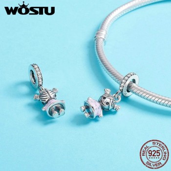 WOSTU Hot Sale 925 Sterling Silver Lovely Girl Boy Pendant Charm fit Beads Bracelet Necklace DIY Jewelry Daughter Gift CQC543