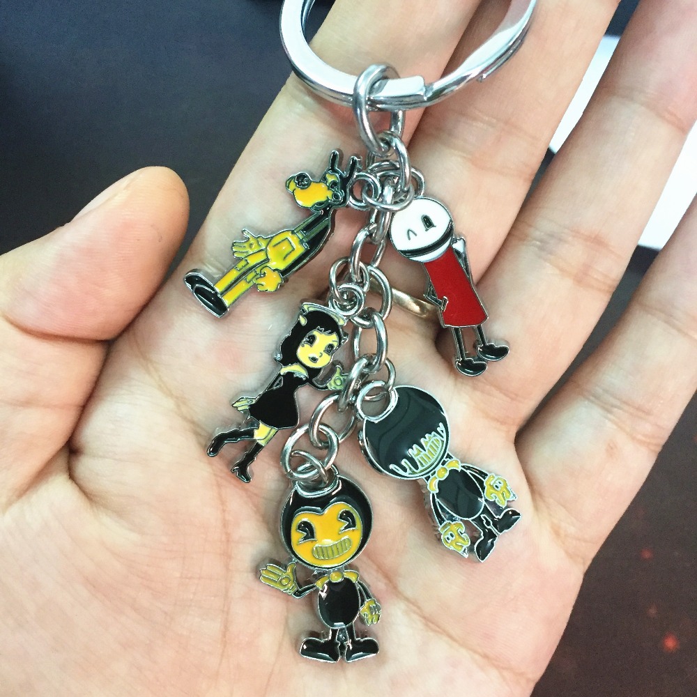New batim Bendy metal Keychain Keyring 5 pendant Henry Joey ink machine zinc alloy key ring backpack Pendant Costume kids gift