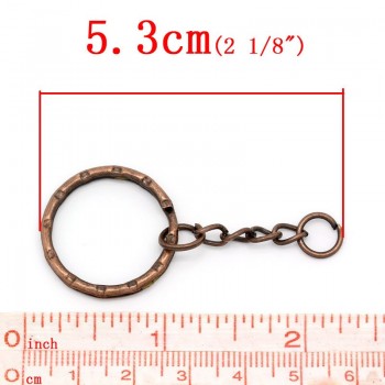 Doreen Box Split Key Chains amp; Key Rings Round Antique Copper Keychain Accessories For DIY Jewelry Making 5.3cm,30PCs (B26895)
