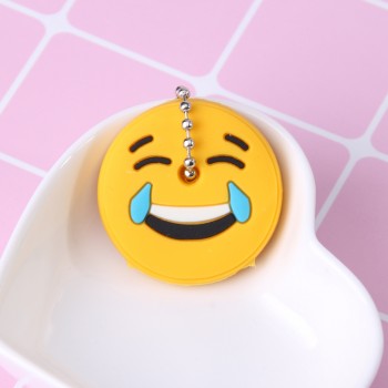 Cute Cartoon Emoticons Smile Key Cover Cap Silicone Amusing Head Yellow Face Stool Keychain Women Porte Clef