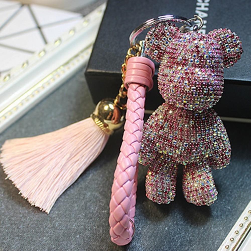 Bomgom Rhinestone Cartoon Gloomy Bear Keychain  Car Tassel Key Chain Ring Holder Pendant For Bag Charm Chaveiro llaveros mujer