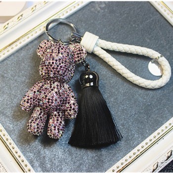 Bomgom Rhinestone Cartoon Gloomy Bear Keychain  Car Tassel Key Chain Ring Holder Pendant For Bag Charm Chaveiro llaveros mujer