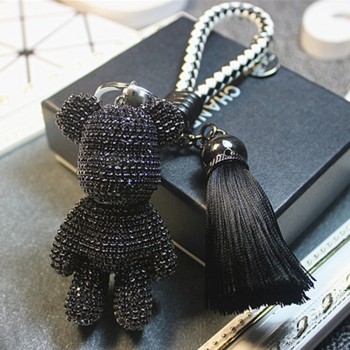 Bomgom Rhinestone Cartoon Gloomy Bear Keychain  Car Tassel Key Chain Ring Holder Pendant For Bag Charm Chaveiro llaveros mujer