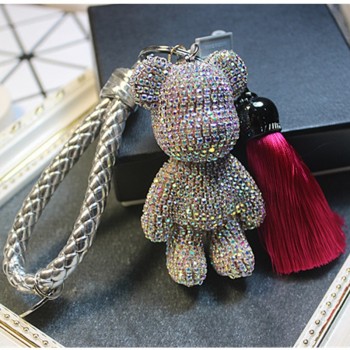 Bomgom Rhinestone Cartoon Gloomy Bear Keychain  Car Tassel Key Chain Ring Holder Pendant For Bag Charm Chaveiro llaveros mujer