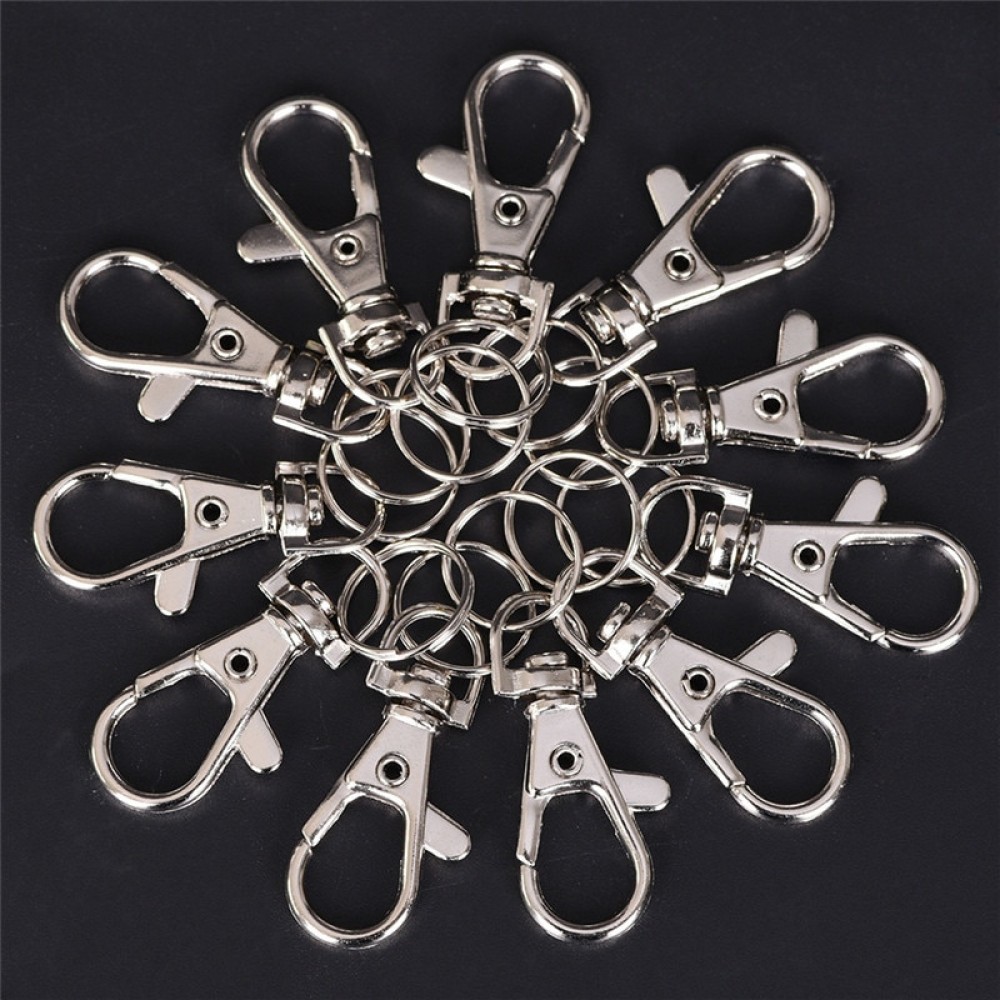10Pcs Alloy Metal Key Chain Holder DIY Classic Silver Split Lobster Key Bag Hooks Clasp Clips Key Ring