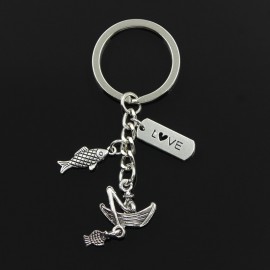Fashion 30mm Key Chain Keychain Jewelry Silver fisherman boat love fishing fish Pendant