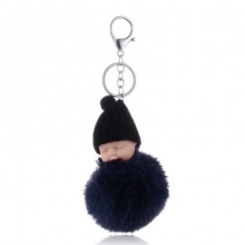 SUKI Cute Fluffy Sleeping Baby Keychain Pompom Faux Fur Ball Key Chain Car Keyring Women Key Holder Bag Pendant Charm Jeweler