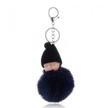 SUKI Cute Fluffy Sleeping Baby Keychain Pompom Faux Fur Ball Key Chain Car Keyring Women Key Holder Bag Pendant Charm Jeweler