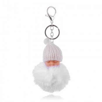 SUKI Cute Fluffy Sleeping Baby Keychain Pompom Faux Fur Ball Key Chain Car Keyring Women Key Holder Bag Pendant Charm Jeweler