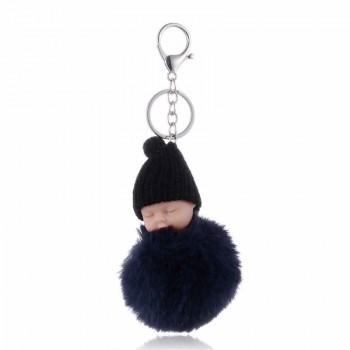 SUKI Cute Fluffy Sleeping Baby Keychain Pompom Faux Fur Ball Key Chain Car Keyring Women Key Holder Bag Pendant Charm Jeweler