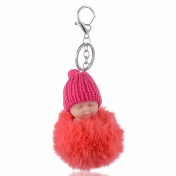 SUKI Cute Fluffy Sleeping Baby Keychain Pompom Faux Fur Ball Key Chain Car Keyring Women Key Holder Bag Pendant Charm Jeweler