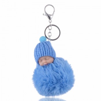 SUKI Cute Fluffy Sleeping Baby Keychain Pompom Faux Fur Ball Key Chain Car Keyring Women Key Holder Bag Pendant Charm Jeweler
