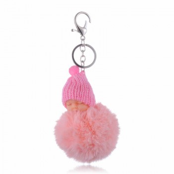 SUKI Cute Fluffy Sleeping Baby Keychain Pompom Faux Fur Ball Key Chain Car Keyring Women Key Holder Bag Pendant Charm Jeweler