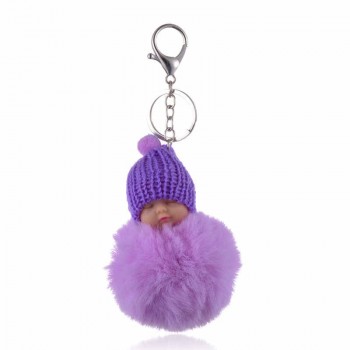 SUKI Cute Fluffy Sleeping Baby Keychain Pompom Faux Fur Ball Key Chain Car Keyring Women Key Holder Bag Pendant Charm Jeweler