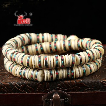 10PCS Natural beef bone inlaid with copper coral songstone Tibetan buddhist beads DIY accessories. beads for jewelry making