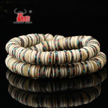 10PCS Natural beef bone inlaid with copper coral songstone Tibetan buddhist beads DIY accessories. beads for jewelry making