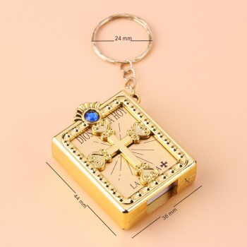 English Spanish Mini HOLY Bible Keychain Religious Christian Jesus Cross Key Chain Women Prayer God Bless Gift Souvenirs Keyring