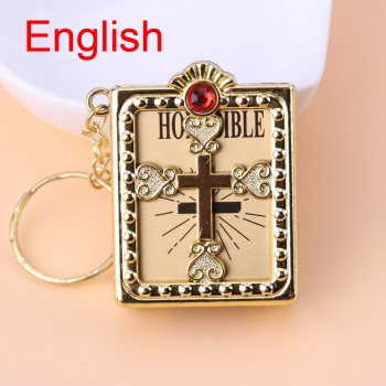 English Spanish Mini HOLY Bible Keychain Religious Christian Jesus Cross Key Chain Women Prayer God Bless Gift Souvenirs Keyring