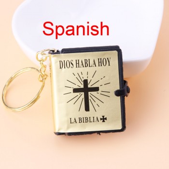 English Spanish Mini HOLY Bible Keychain Religious Christian Jesus Cross Key Chain Women Prayer God Bless Gift Souvenirs Keyring
